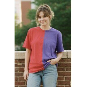 TEDDY FRESH Two Tone Split Dyed Purple Red T Shirt Street Casual Retro 90s